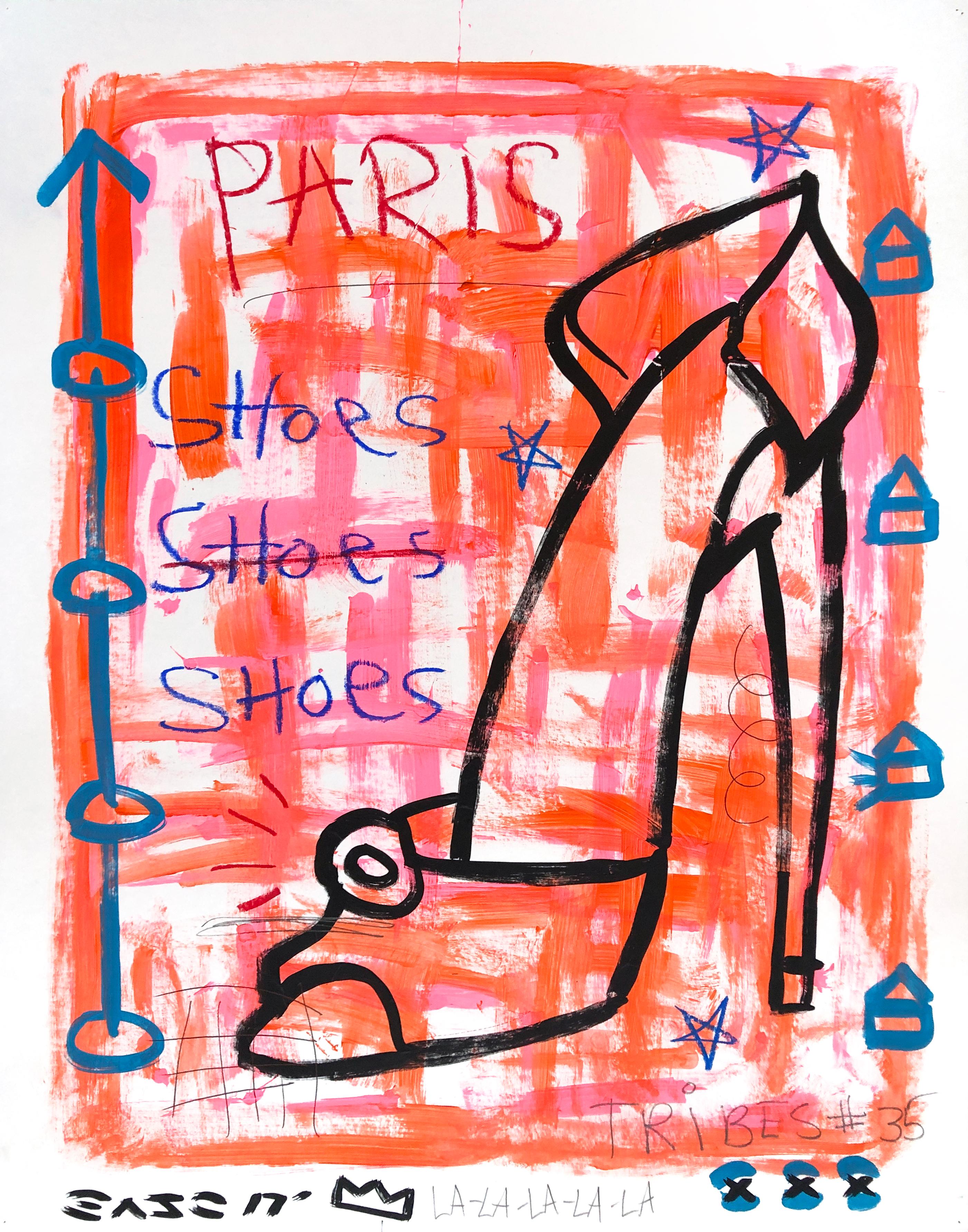 „Flaming Hot Shoes From Paris“, Original Gary John, farbenfrohes Kunstwerk