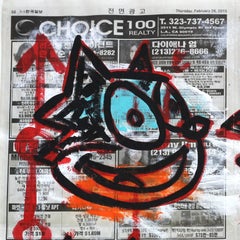 „Four Corners“ Original Gary John Bunte Pop-Art Felix die Katze auf Zeitung, Original