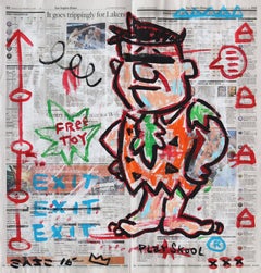 Used "Free Flintstone Toy" Contemporary Pop Art Original by Gary John