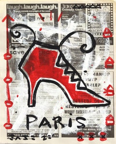 „French Bootie“ – Originales Gary John Pop-Gemälde in Zeitung