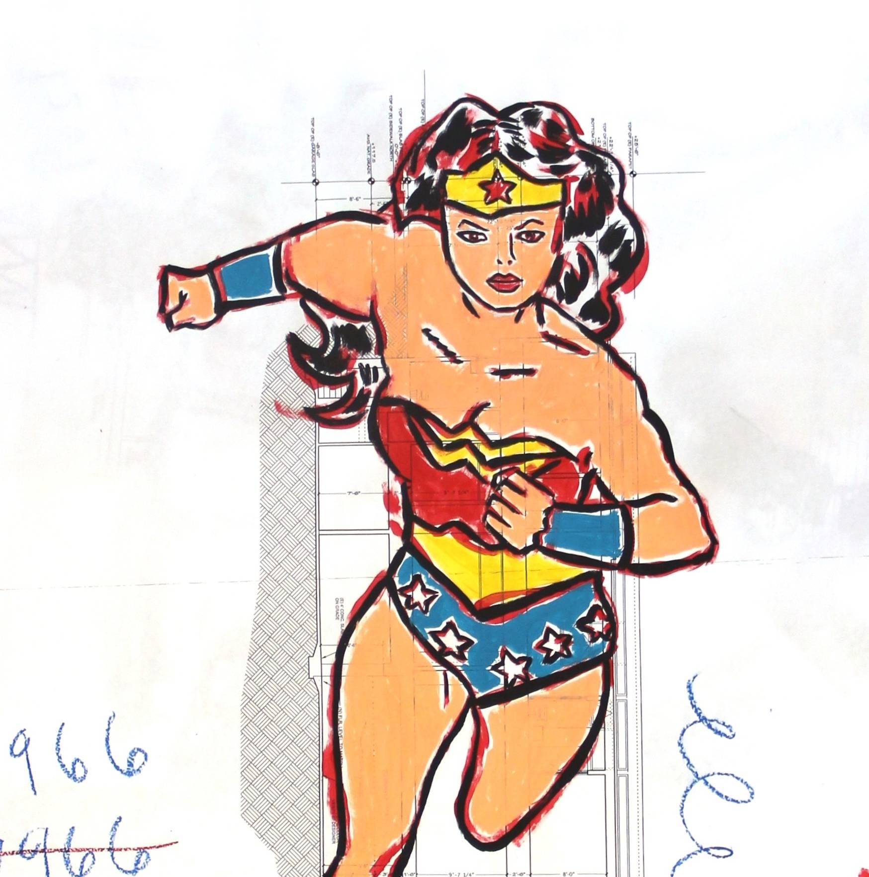 Go Wonder Woman! - Large Mixed Media Artwork on Architectural Paper 1