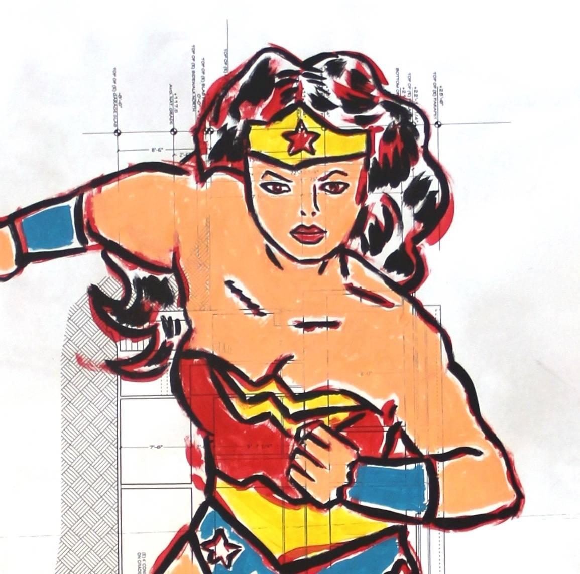 Go Wonder Woman! - Large Mixed Media Artwork on Architectural Paper 3