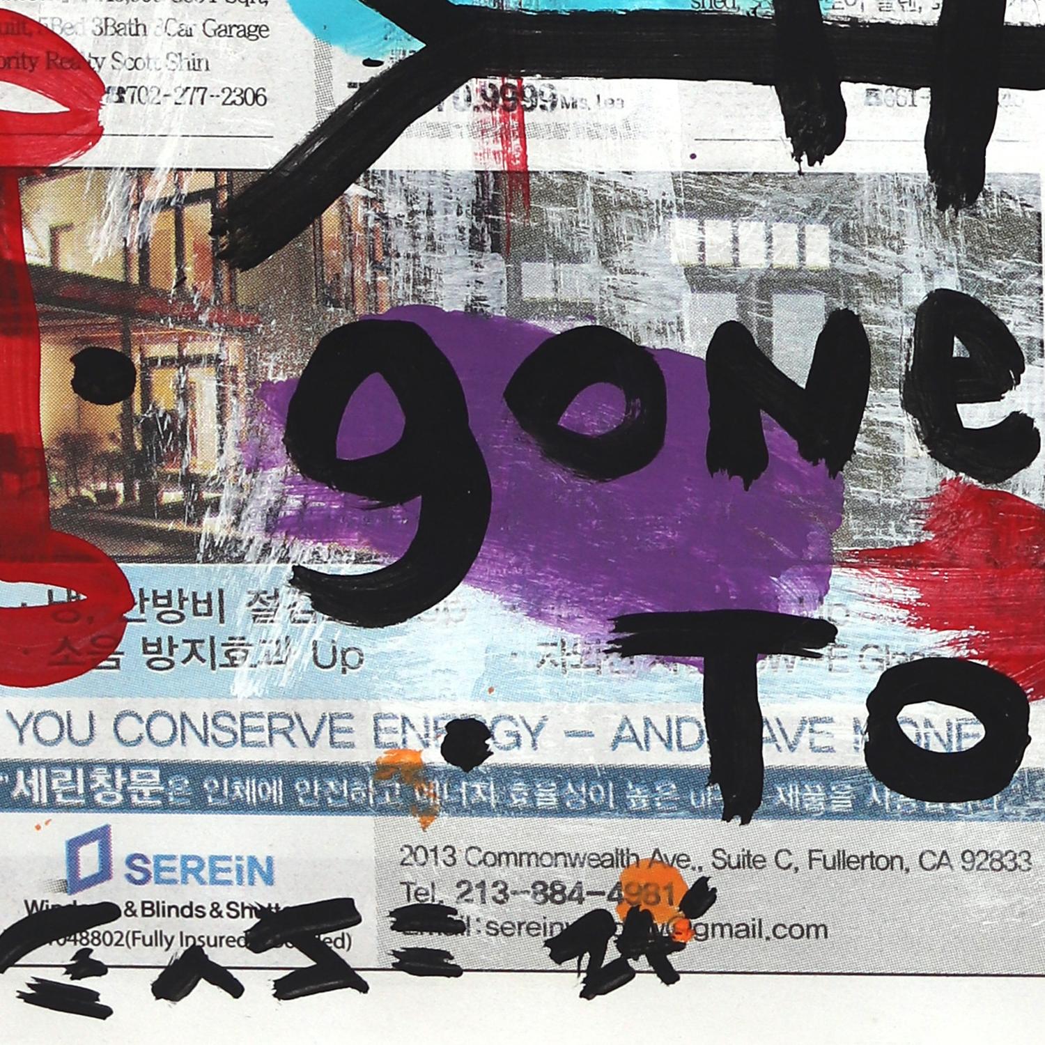Gone Fishing Today - Pintura callejera original de Gary John sobre periódico en venta 1
