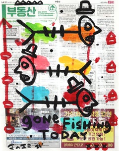 Gone Fishing Today – Original Gary John Street-Kunstgemälde in Zeitung
