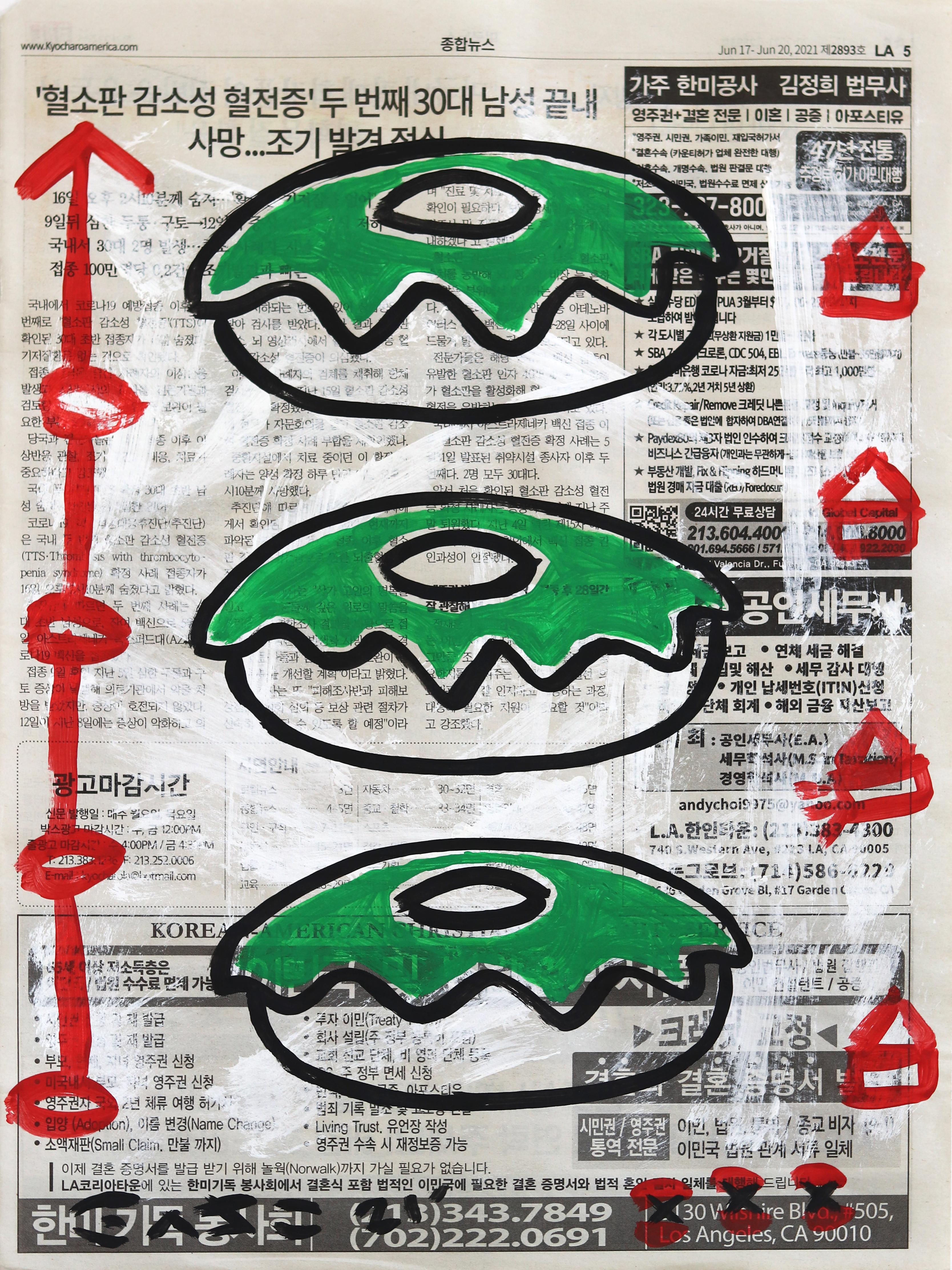 Green Dream - Pittura alimentare originale di Gary John Street Art su carta da giornale