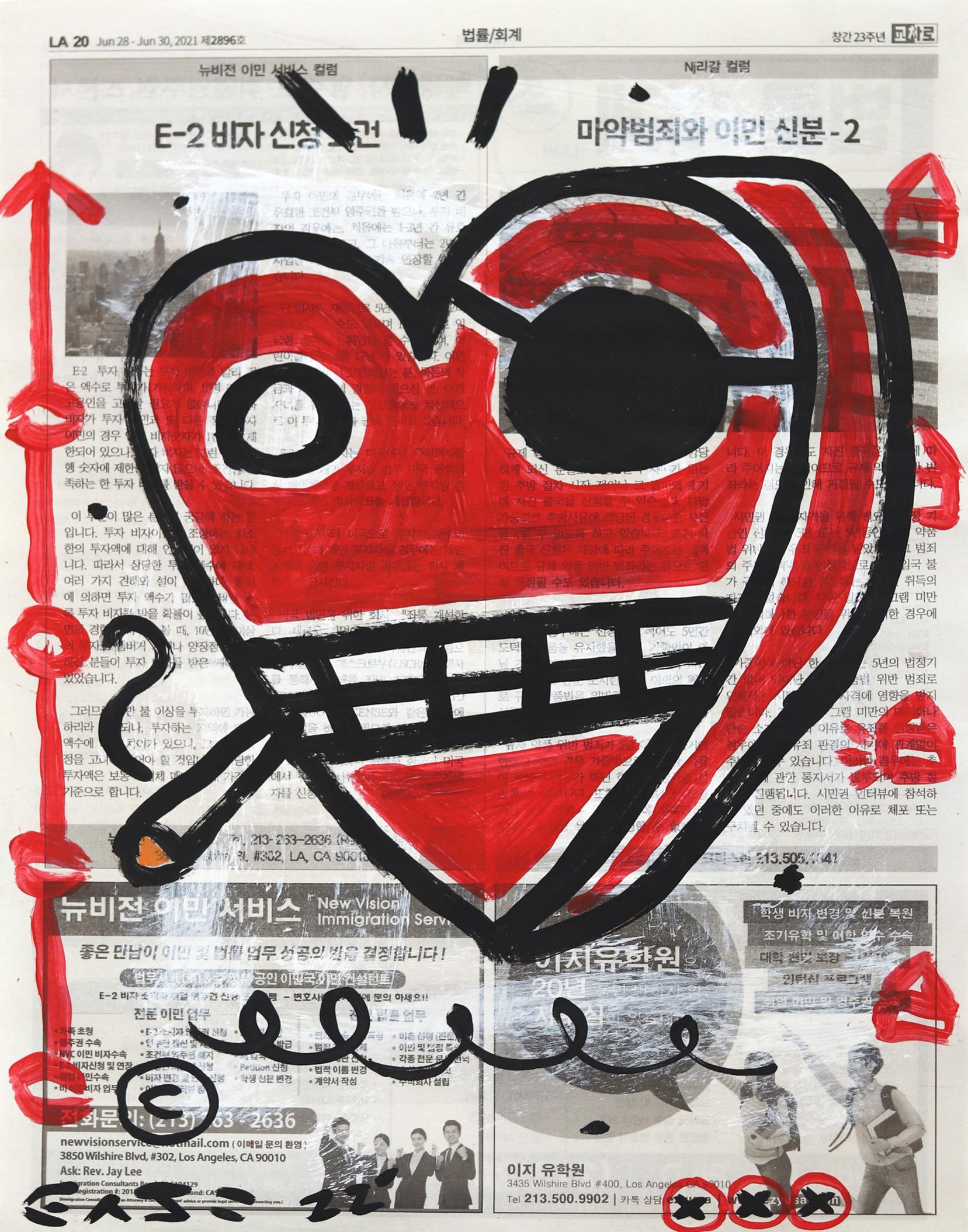 "Heart-shaped Hunk" - Original Gary John Pop Painting on Newspaper