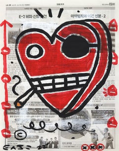 "Heart-shaped Hunk" - Original Gary John Pop Painting on Newspaper