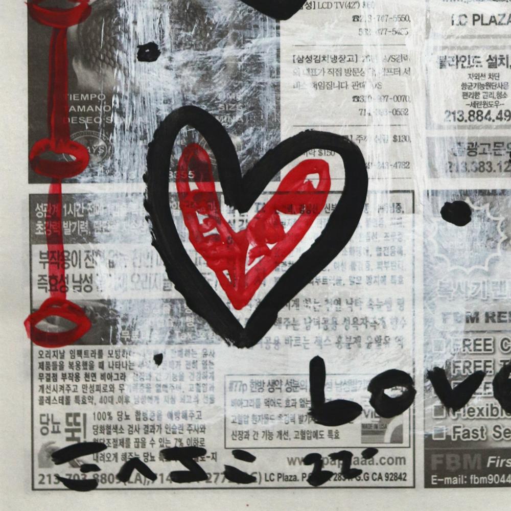 Hearts Love Hearts - Peinture Pop Art originale de Gary John sur journal 1