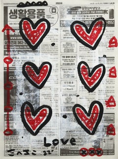 Hearts Love Hearts – Original Gary John Pop-Art-Gemälde auf Zeitung