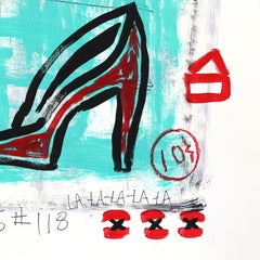 Heel Me Up - Originale opera d'arte astratta di Gary Johns che rappresenta una natura morta dai toni blu.