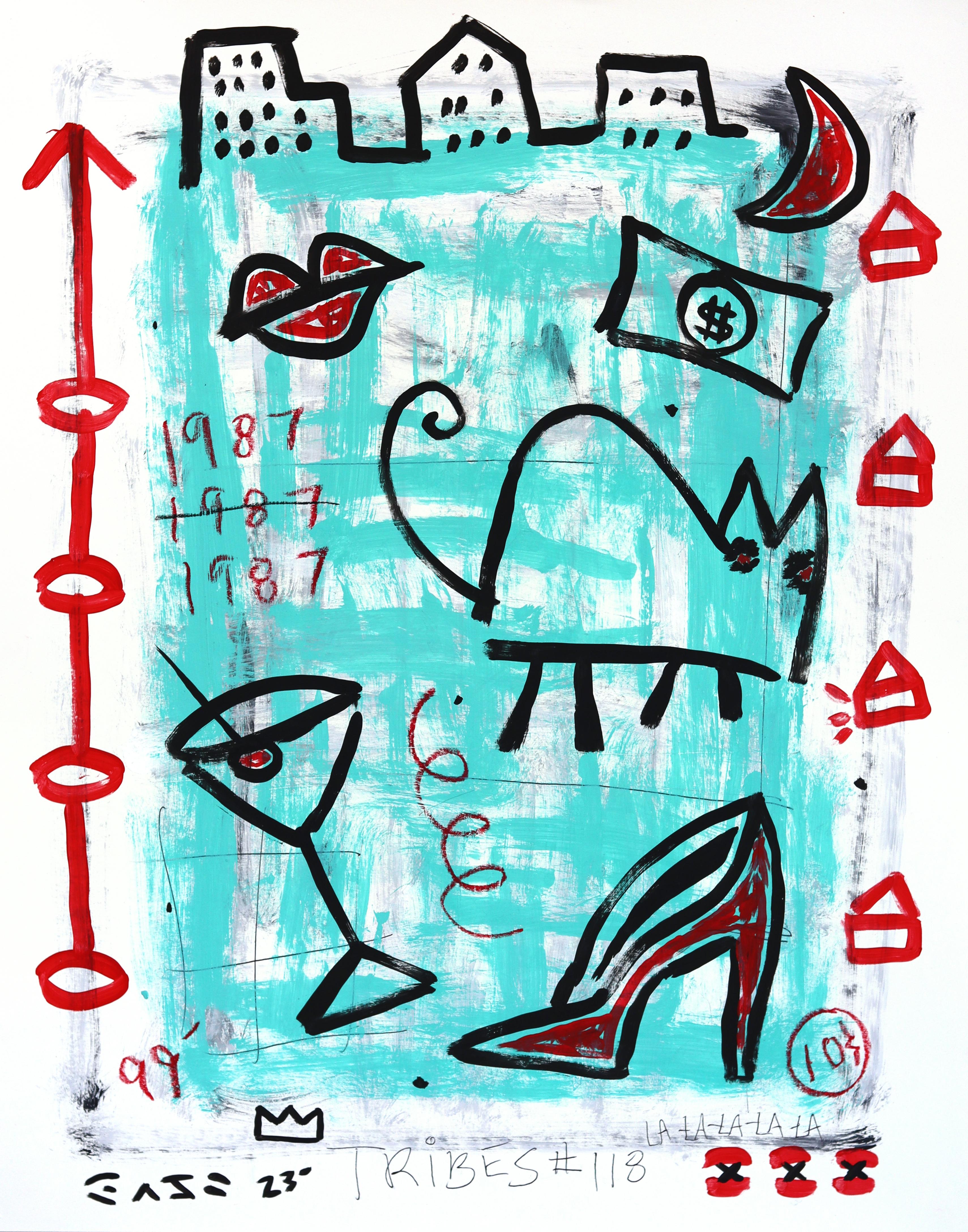 Heel Me Up - Original Abstract Playful Blue Tone Still Life Artwork by Gary John