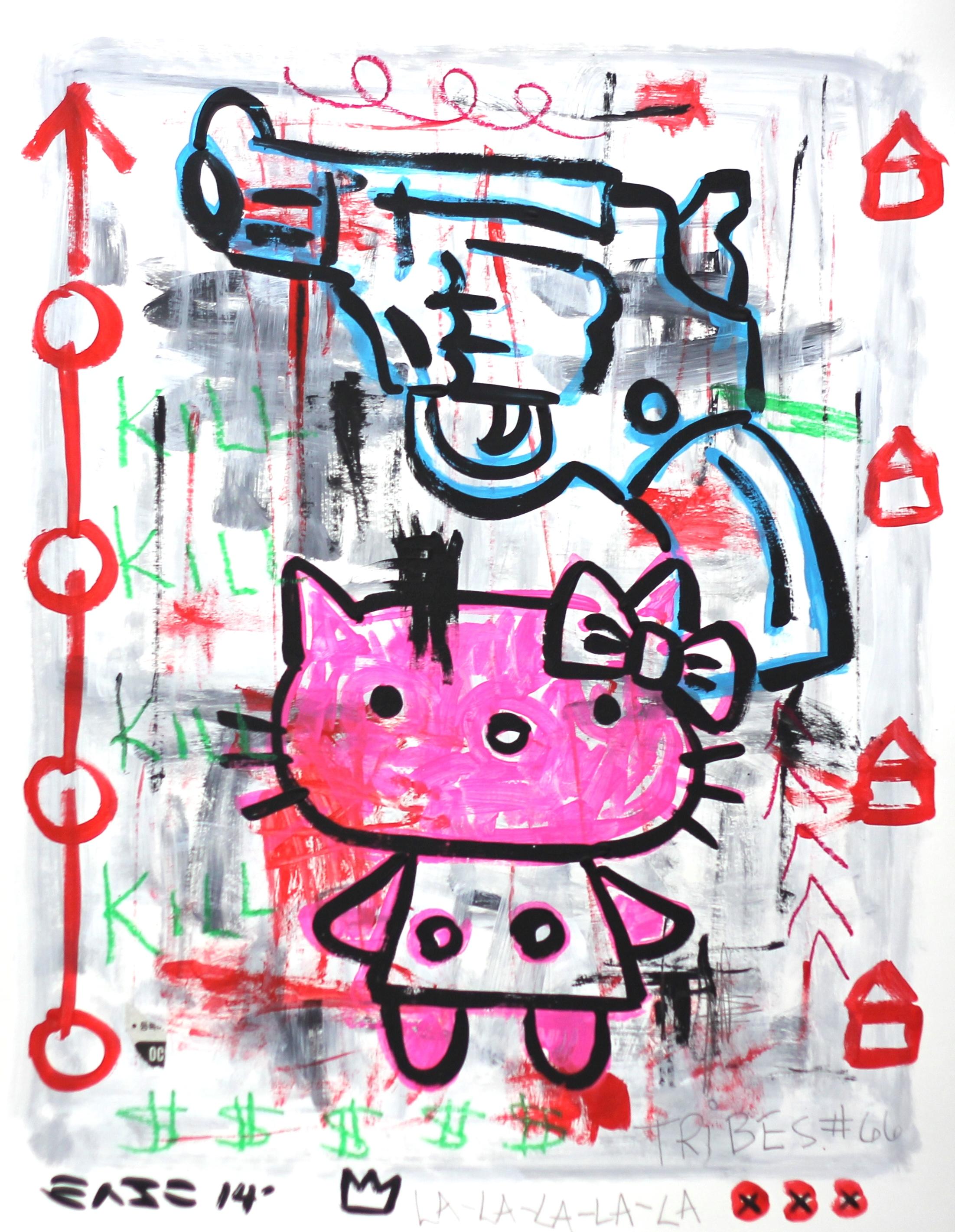 „Hell Kitty“ Leuchtend farbenfrohe rosa Street Art von Gary John