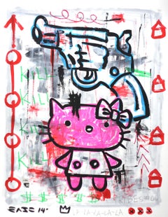 "Hell Kitty" Vibrant Colorful Pink Street Art by Gary John