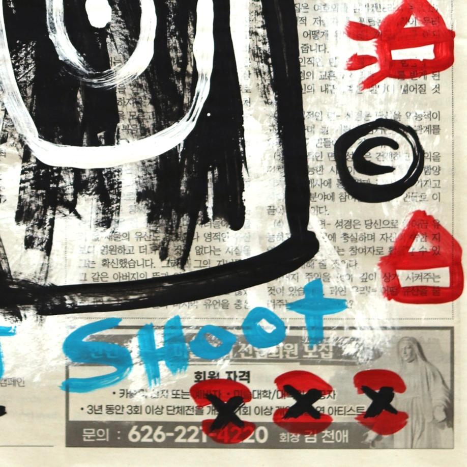 „Hey, Don't Shoot“ Original Gary John Pop Art Street Gemälde auf Zeitung im Angebot 1