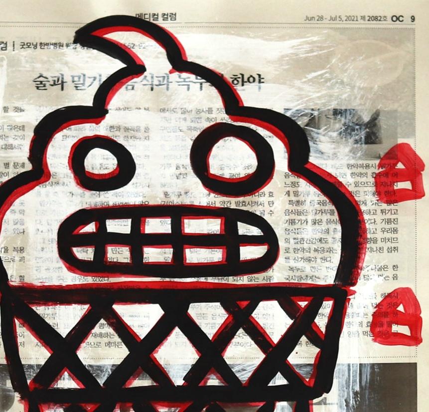 Grito Por Helado - Pintura Pop Art Original de Gary John sobre Papel de Periódico en venta 1