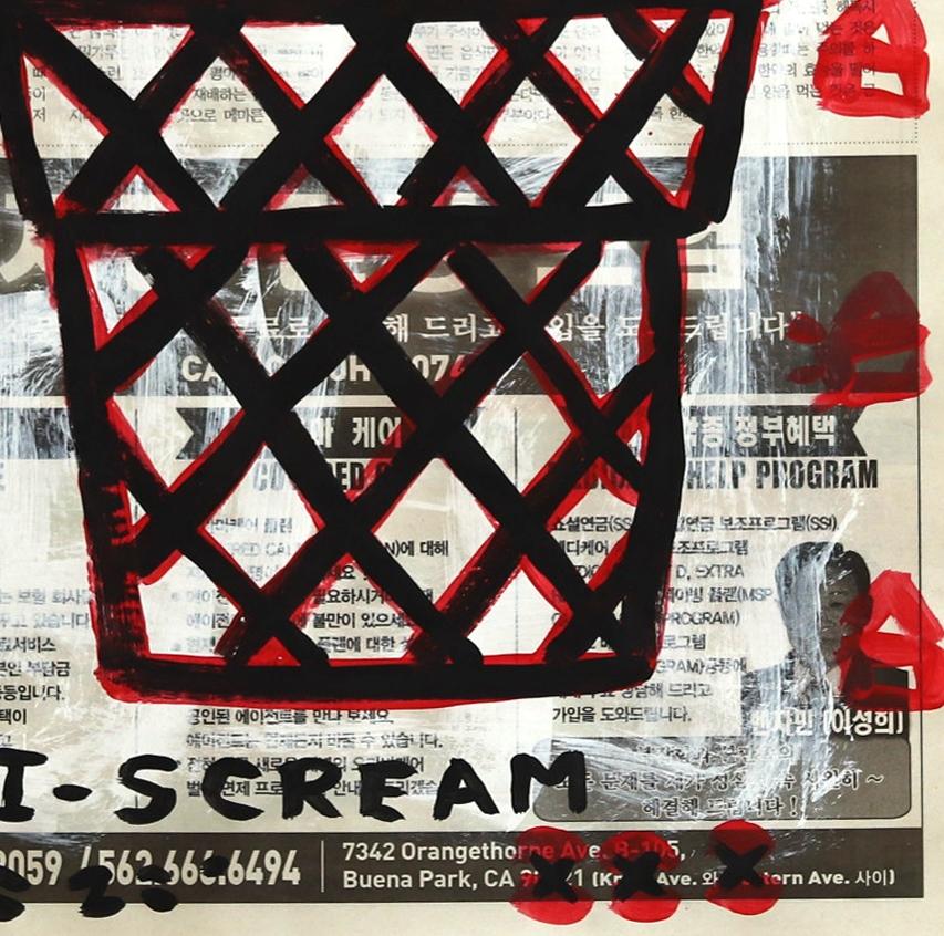 I Scream For Ice Cream - Original Gary John Pop Art Food Painting on Newspaper For Sale 2