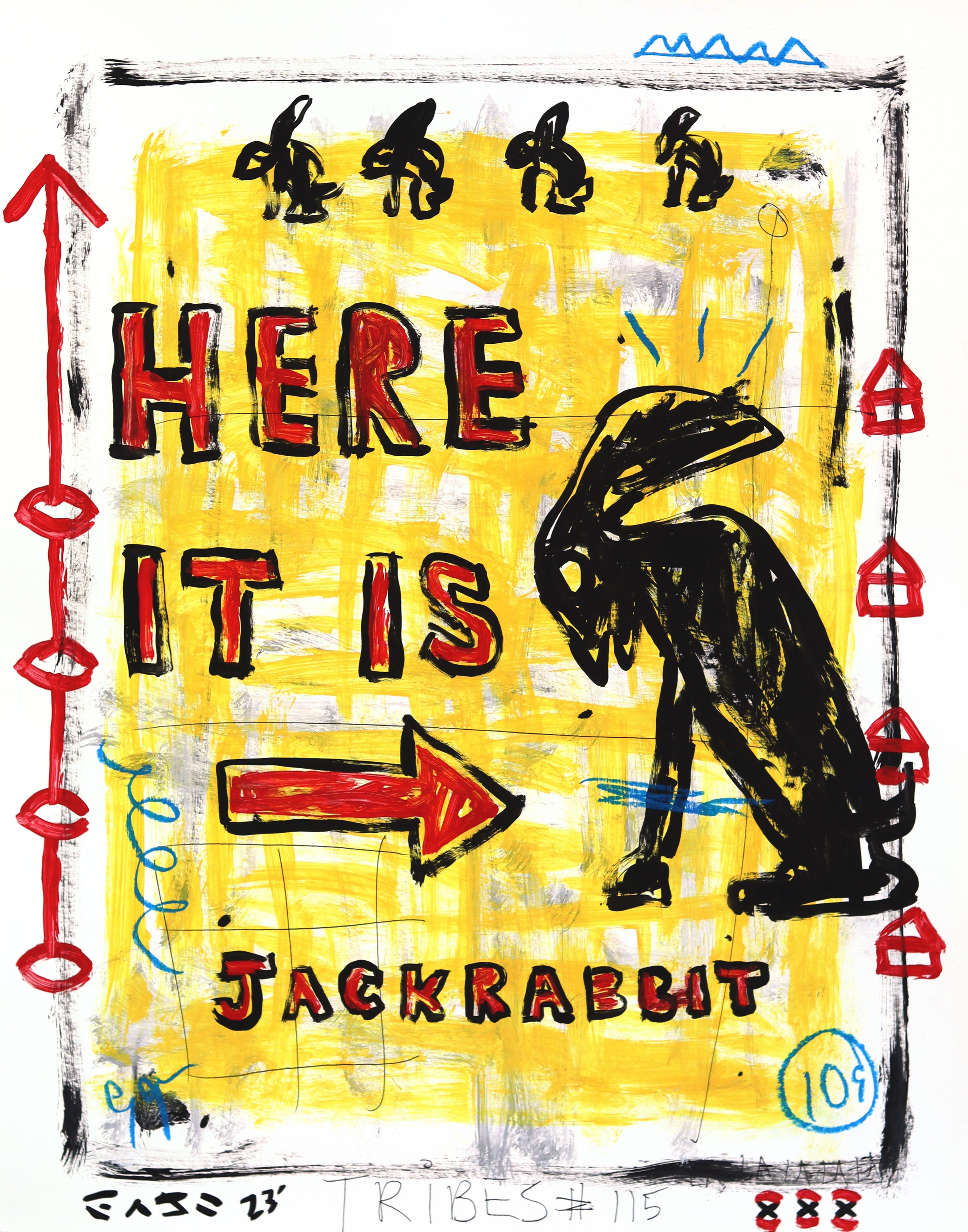Gary John Abstract Painting - Jackrabbit Jam - Original Vibrant Yellow Street Art Mixed Media Pop Art Painting