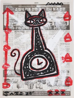 Kitty Kat Clock - Abstract Geometric Figurative Animal Cat Street Art Painting