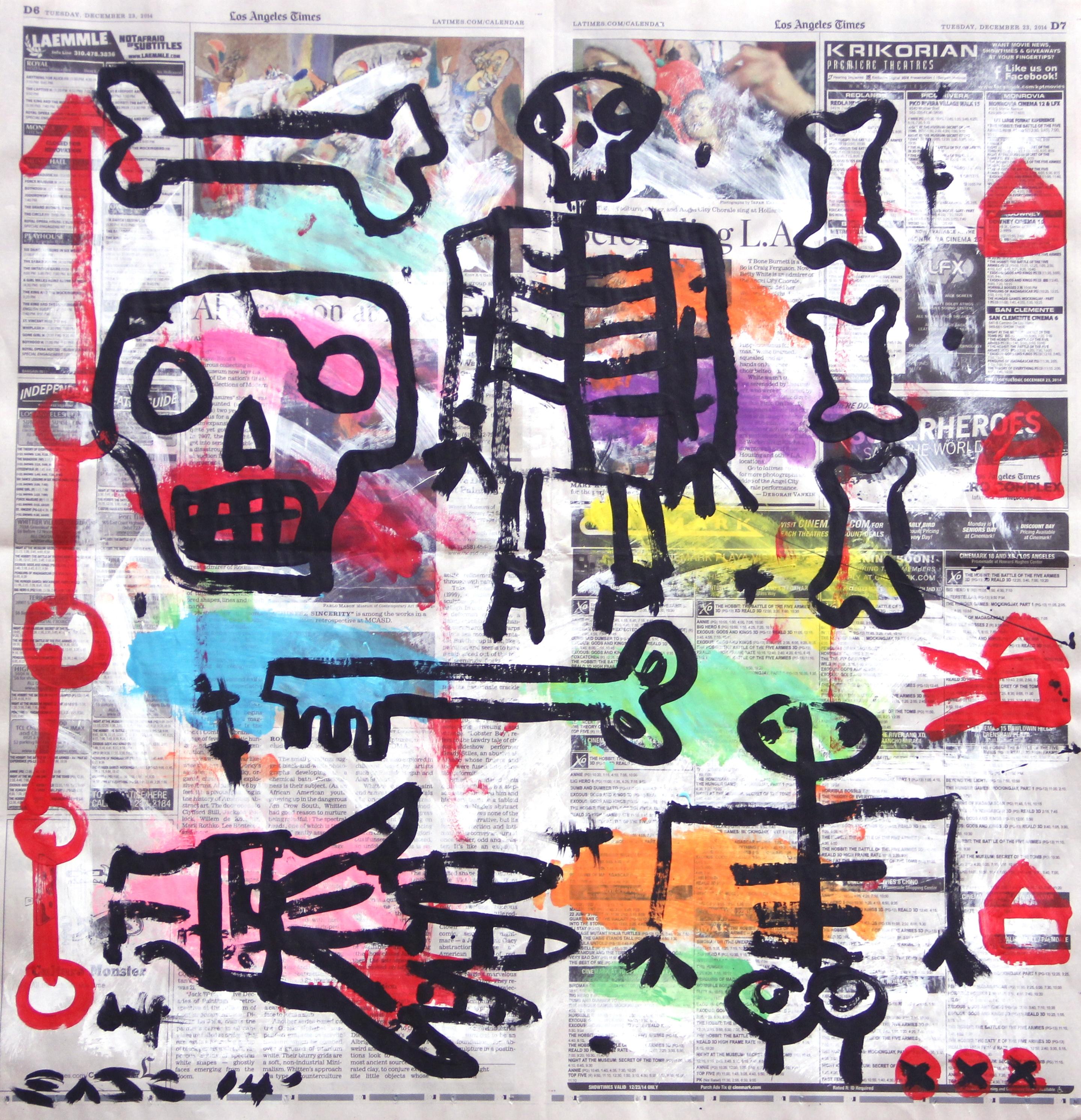 „Krik“ Original Spooky Skeleton Bunte Street Art von Gary John 