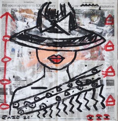 "Lady in LA Times" Original Monochrome Mysterious Figurative Street Art Painting