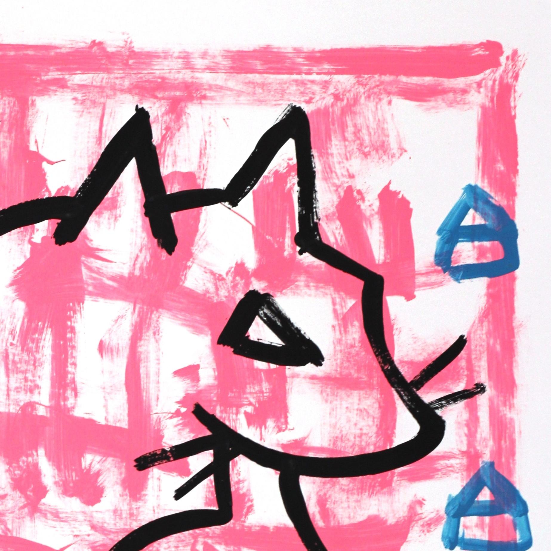 Latte - Pintura Pop Art Animal Gato Rosa Original de Gary John en venta 2