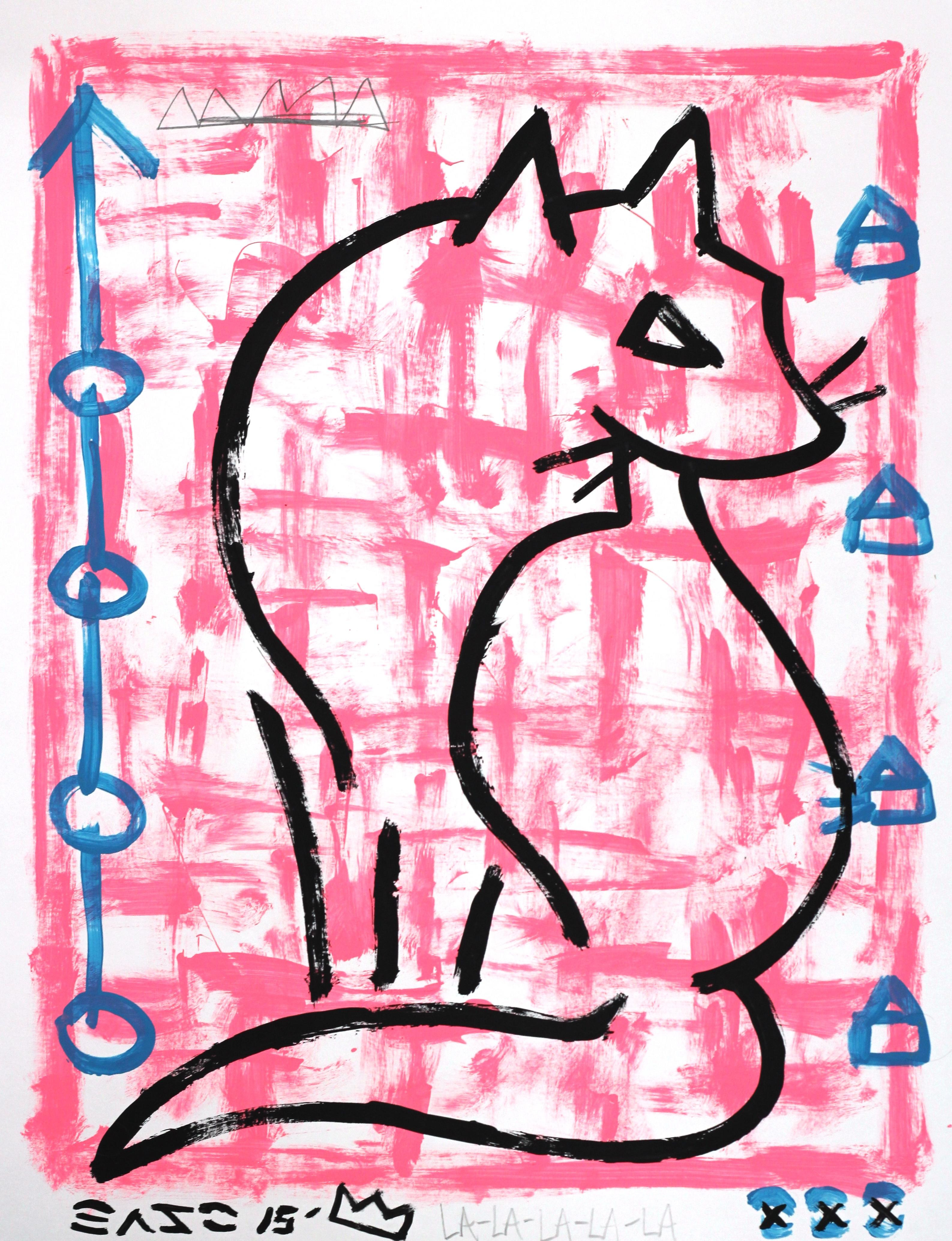 Latte, pop art original de chat rose de Gary John