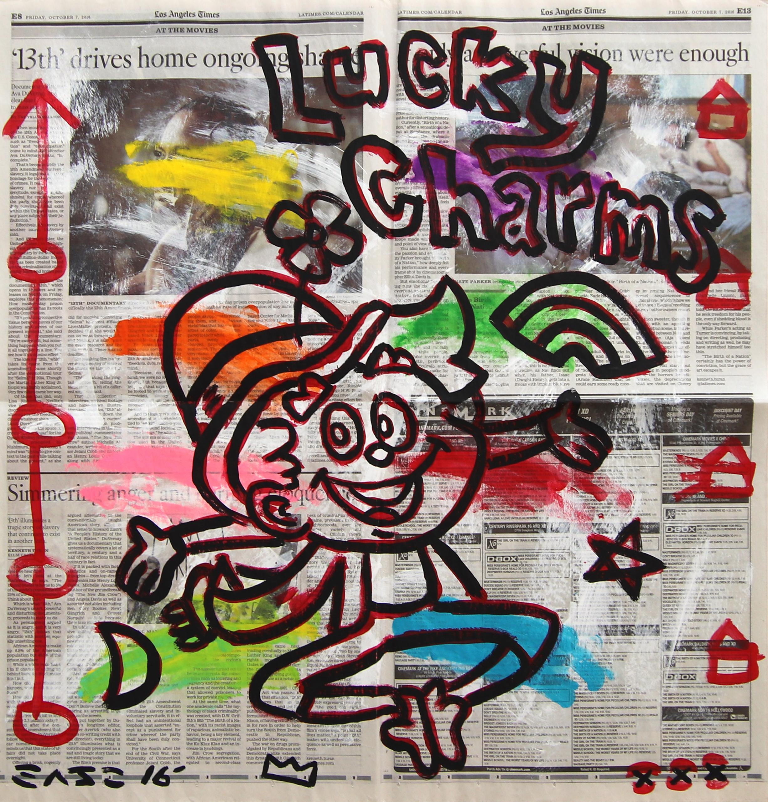 Lucky Charms - Obra de arte original retro pop sobre papel de periódico por Gary John