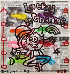 Lucky Charms - Obra de arte original retro pop sobre papel de periódico por Gary John
