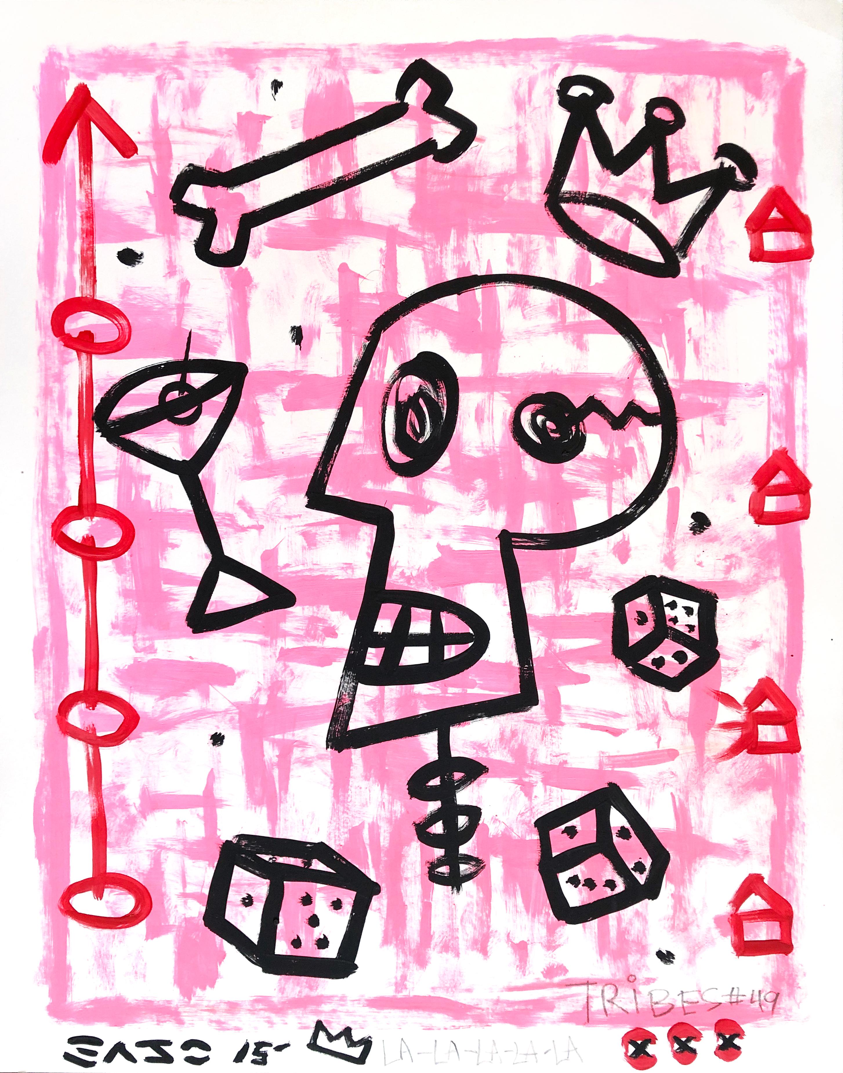 « Lucky Number Pink », crâne coloré original de Martini Bones Dice Pop Art 