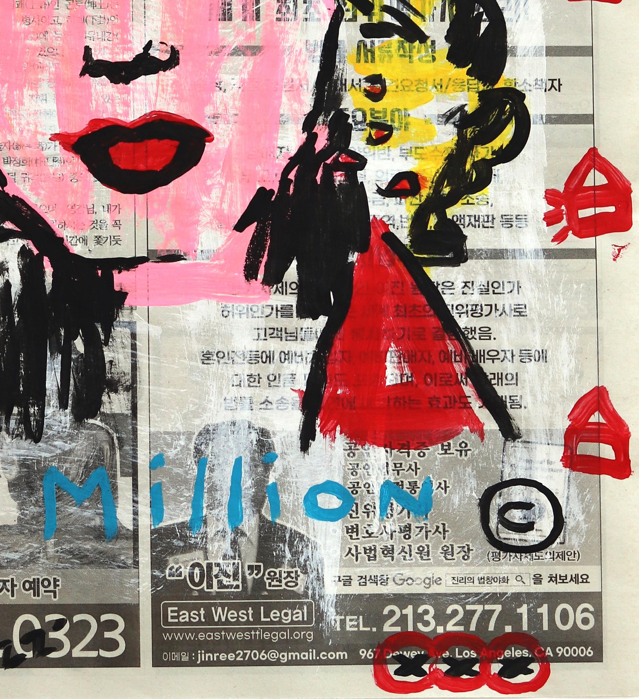 Marilyn Times Ten Million - Original Street Art Pop Art Painting on Newspaper For Sale 1