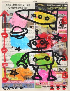 Mars - Original Gary John Street Art Space Painting on Newspaper