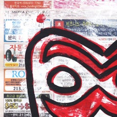 Mask Of Strength - Red and Black Original Street Art by Gary John