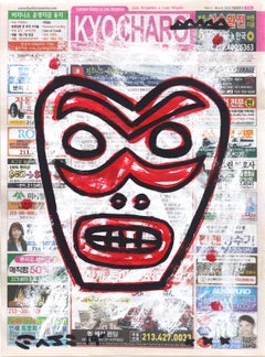 Mask Of Strength - Red and Black Original Street Art by Gary John