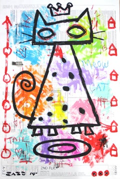 "Miau Gato" -  Arte callejero Pop Crown original y colorido de Gary John