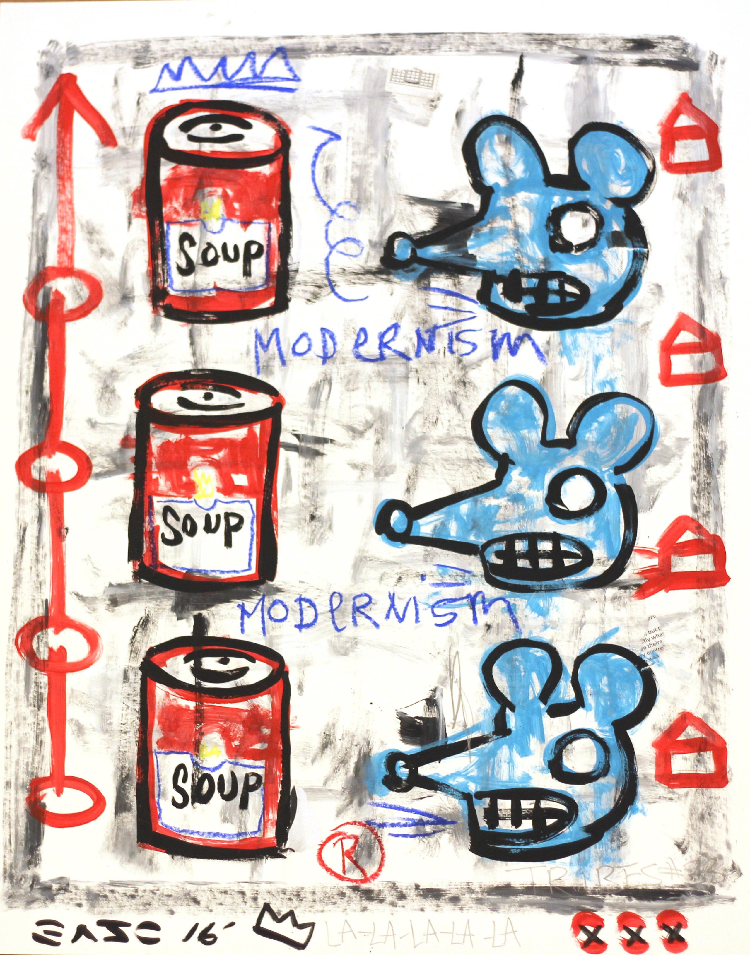 "Modernität"  Original Suppenschüssel Maus Warhol Pop Street Art Gemälde von Gary John