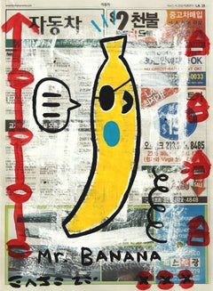 « Mr. Banana » - Peinture originale de Gary John Pop sur papier journal