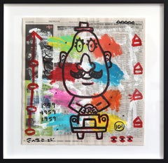 Mr. Potato Head Cruising - Colorido Arte Callejero Original en Periódico Gary John