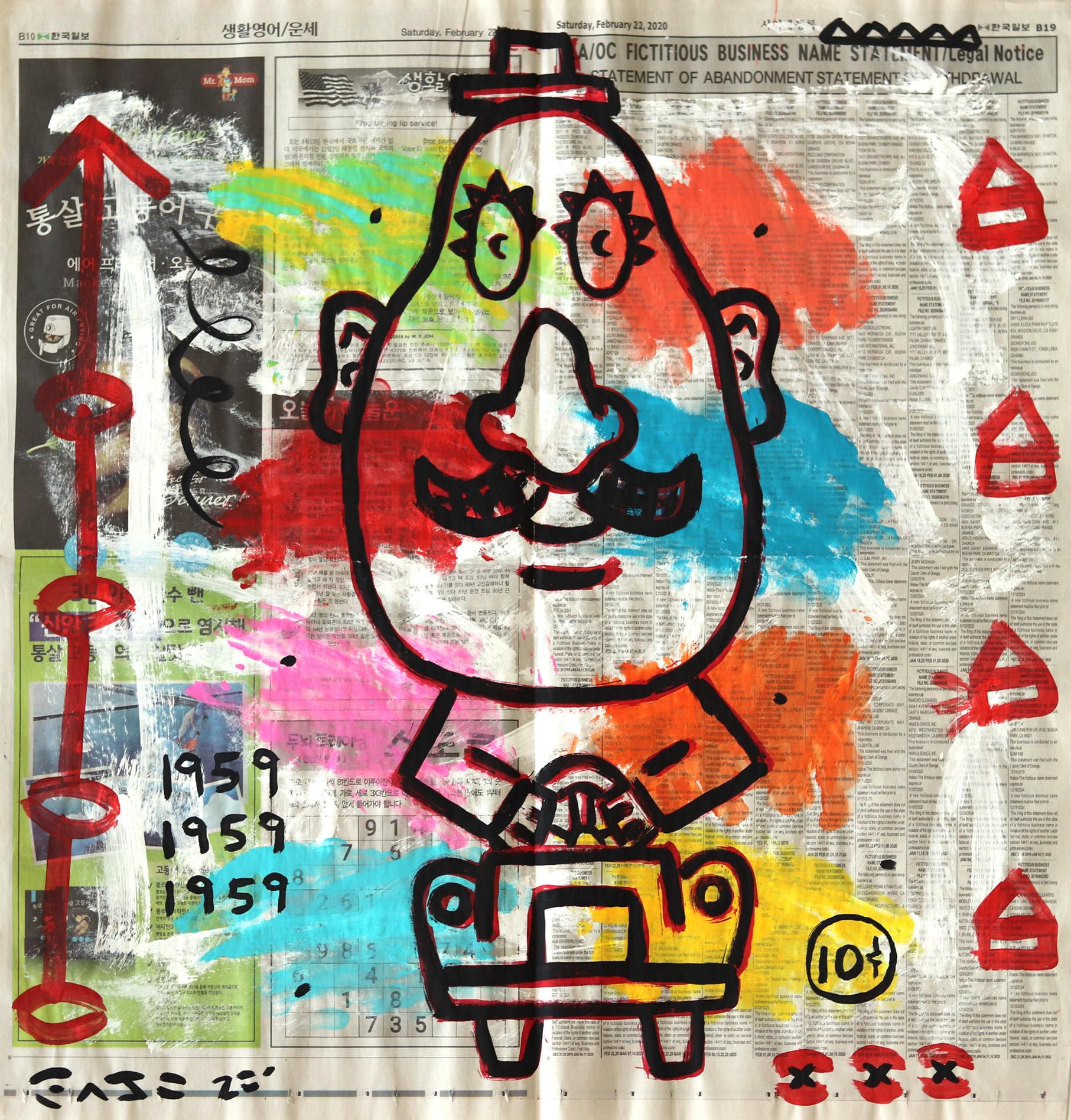 « Mr. Potato Head Cruising », street art original coloré sur papier journal Gary John