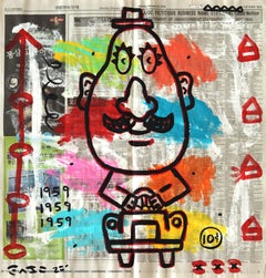 "Mr. Potato Head Cruising" Original Street Art on Newspaper by Gary John