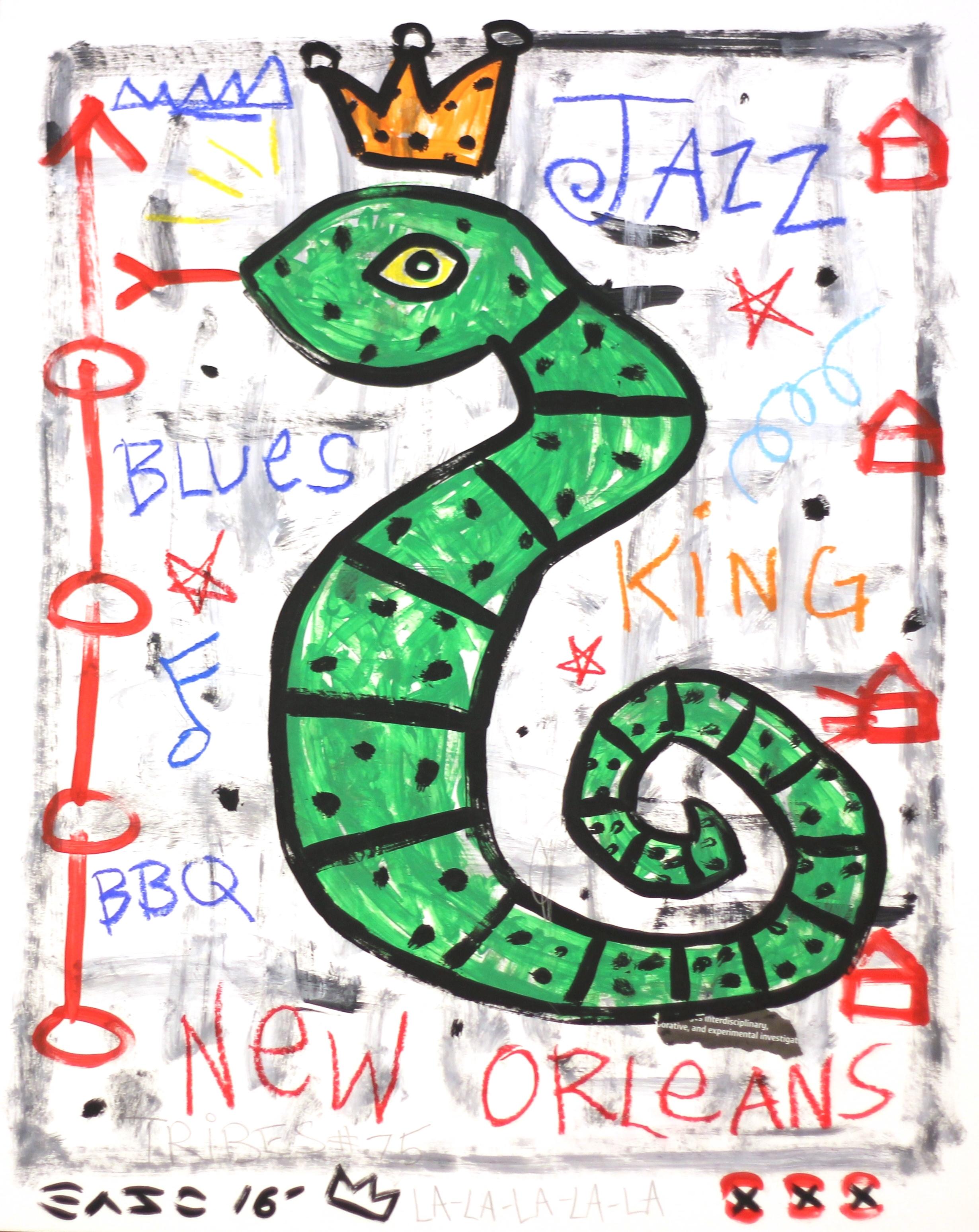 "Nueva Orleans" -  Corona de serpiente verde original Arte callejero pop de Gary John