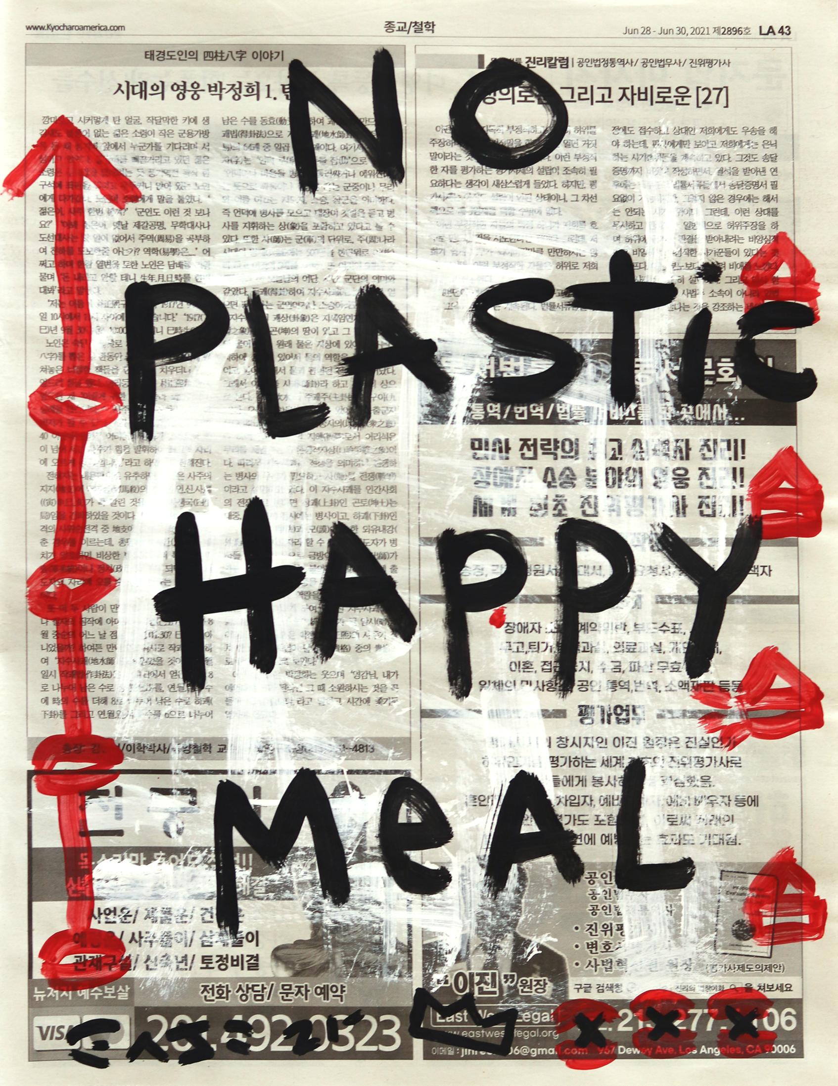 „No Plastic Happy Meal“ Original Gary John Pop-Gemälde auf Zeitung, Original