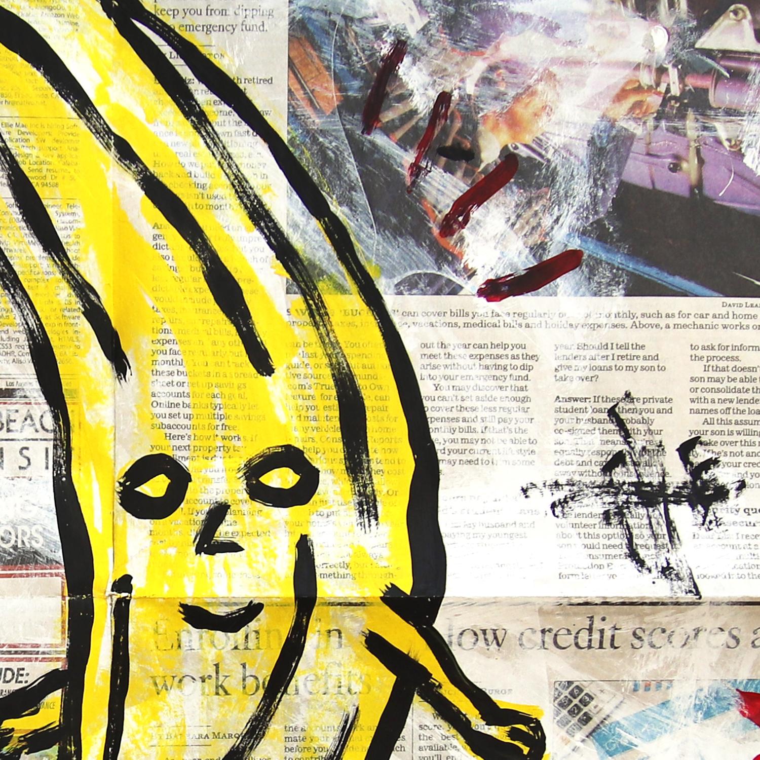 Curiosidades Plátano - Obra de arte original de Outsider Food en papel de periódico por Gary John en venta 1