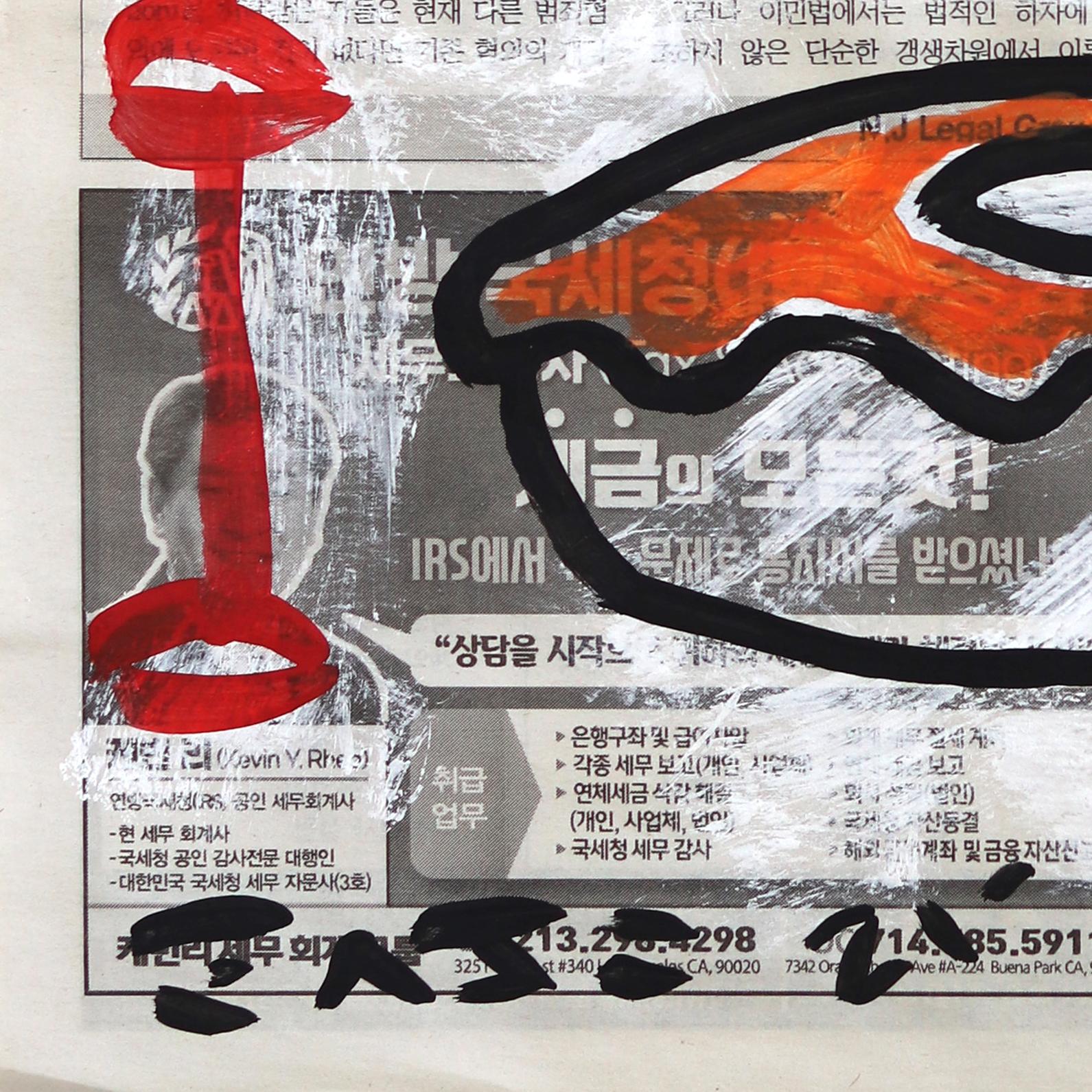 Crema de naranja - Pintura callejera original de Gary John sobre papel de periódico en venta 3