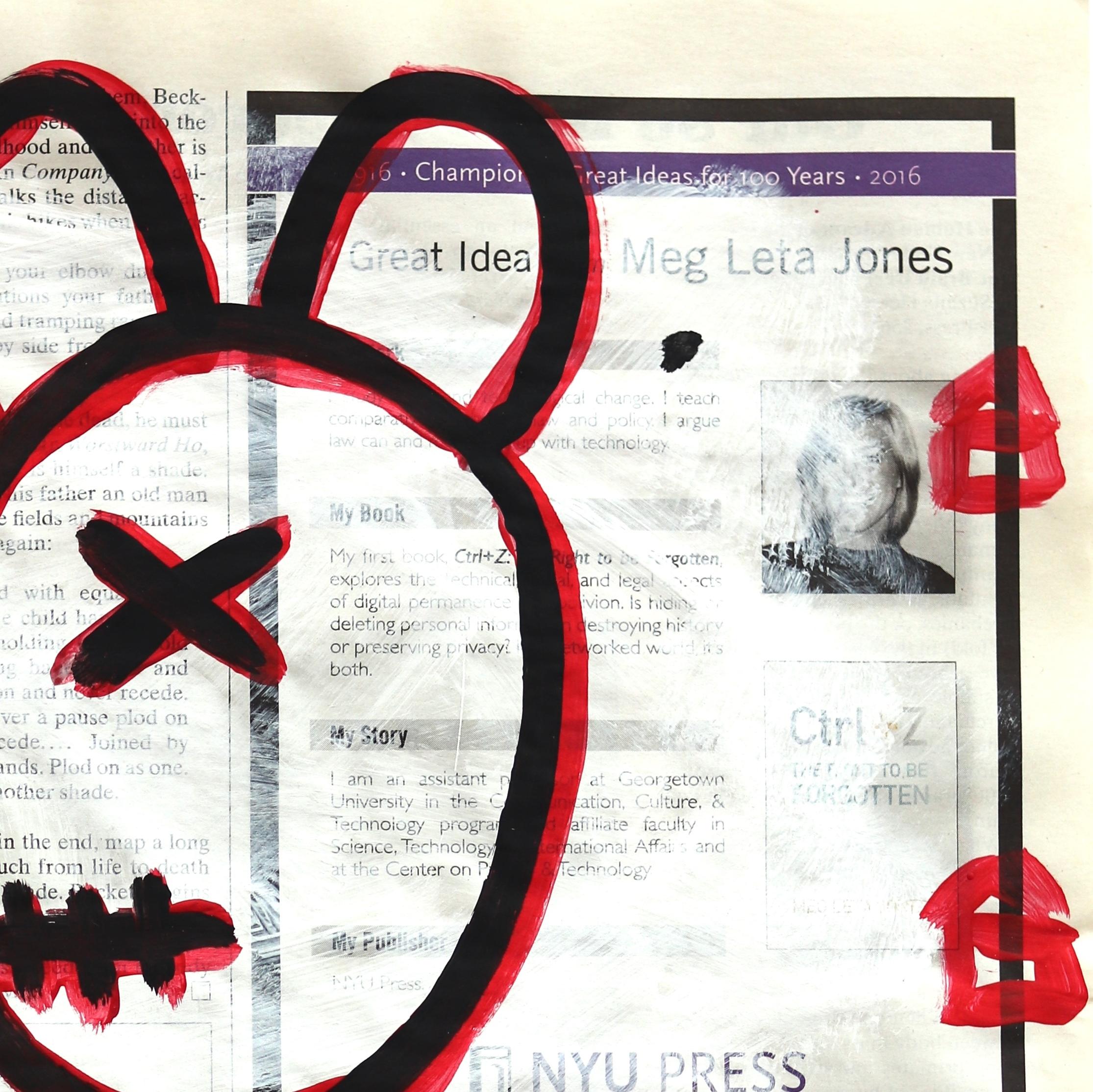 Crown The King - Original Street Art Black and Red on Newsprint For Sale 1