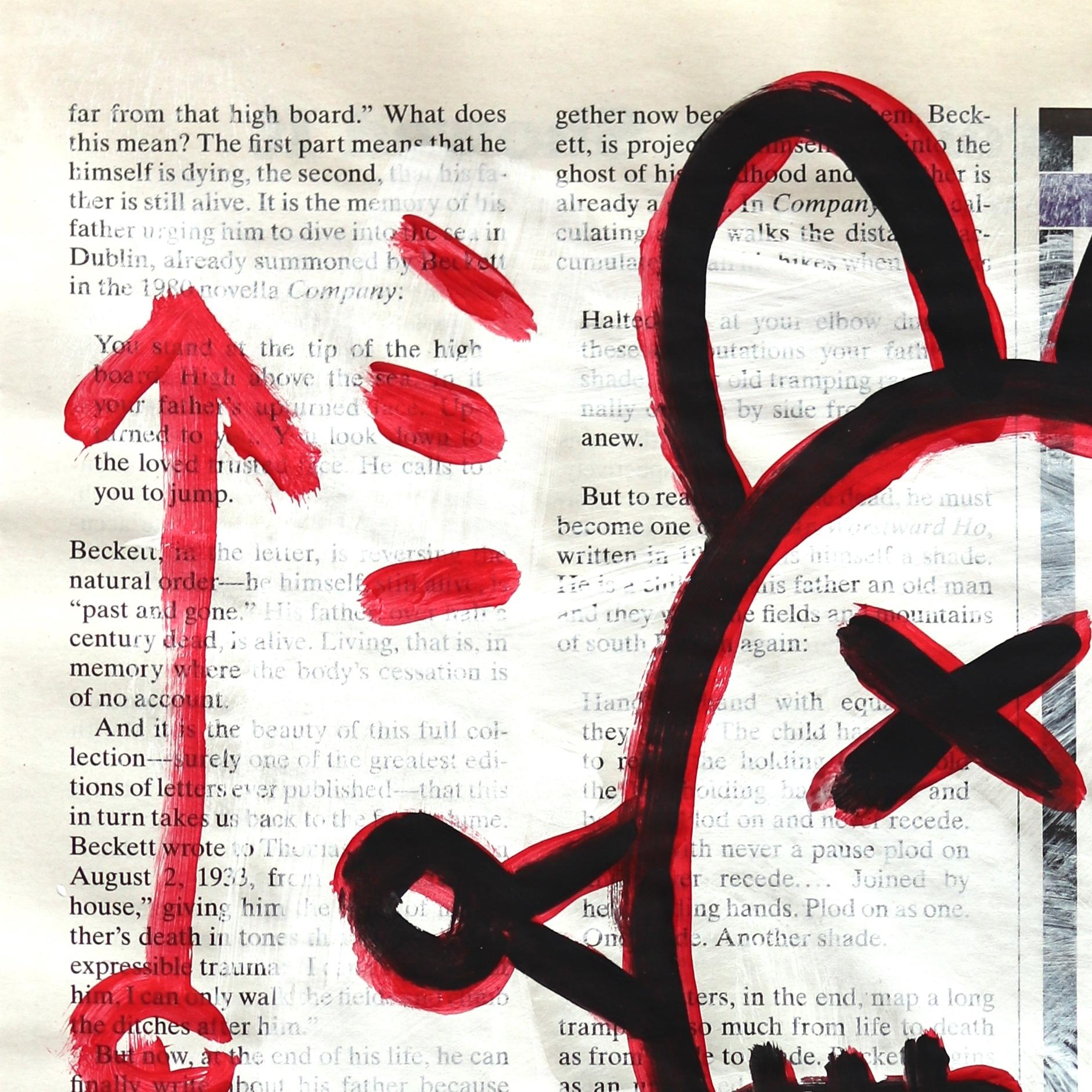 Crown The King - Original Street Art Black and Red on Newsprint For Sale 3
