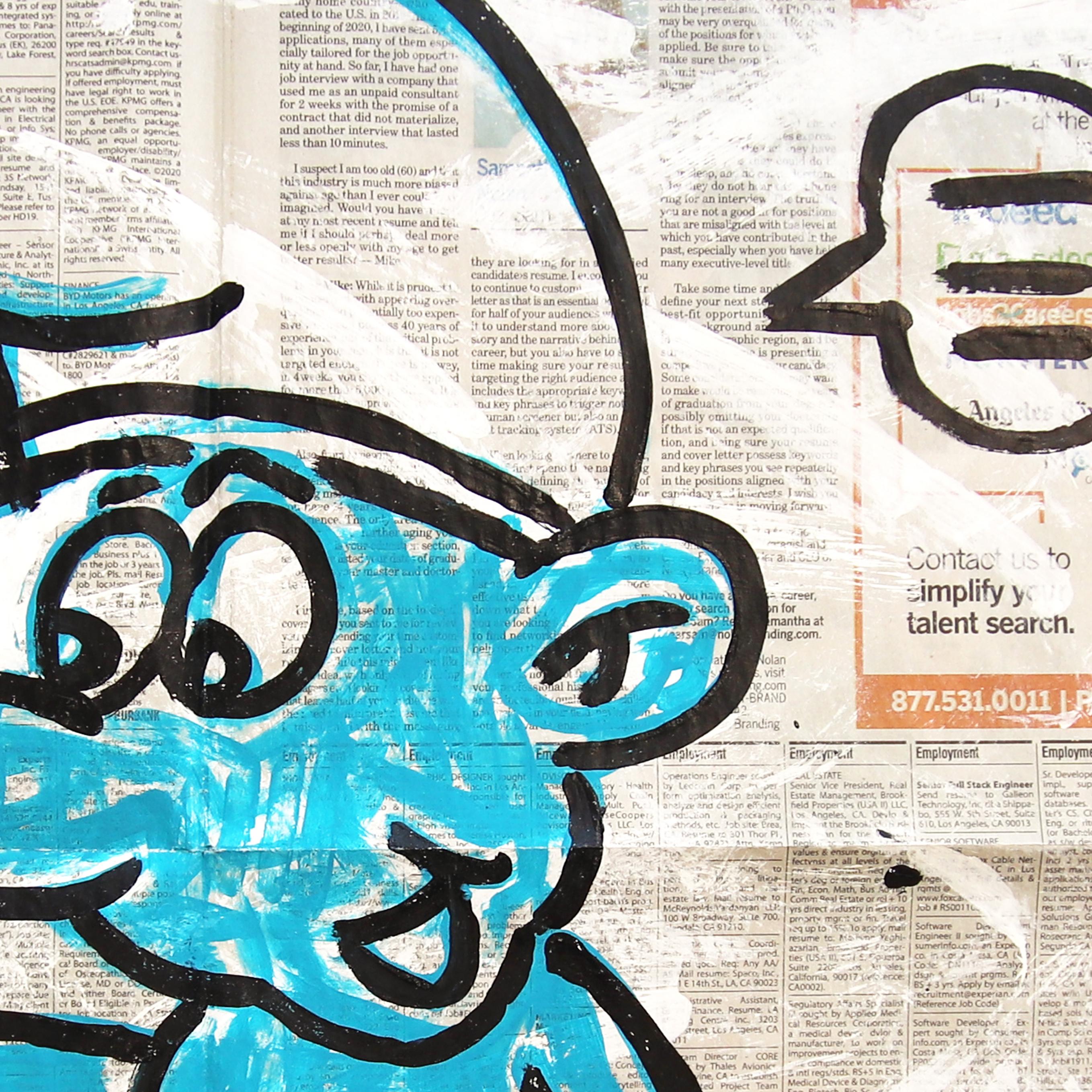 Puffo fuorilegge - Opera d'arte Pop Street Art originale su carta da giornale di Gary Johns in vendita 3