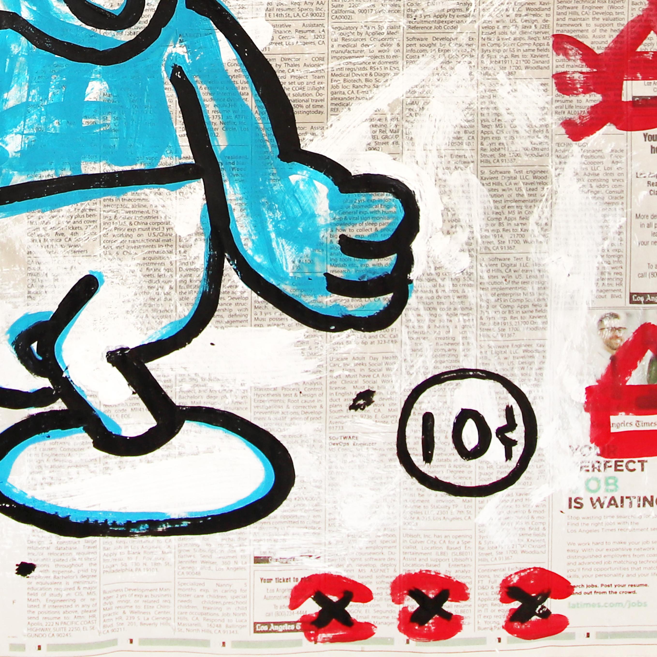Puffo fuorilegge - Opera d'arte Pop Street Art originale su carta da giornale di Gary Johns in vendita 4