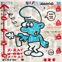 Outlaw Smurf - Original Pop Street Art Artwork on Newspaper by Gary John