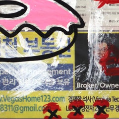 Rosa Frosting – Original Gary John Street Art Lebensmittelgemälde auf Zeitung, Original
