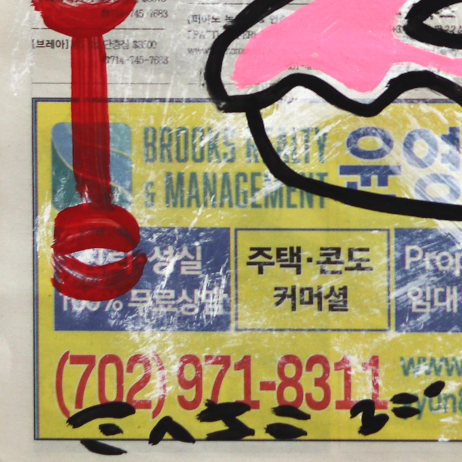 Pink Frost - Pittura alimentare originale di Gary John Street Art su carta da giornale in vendita 3
